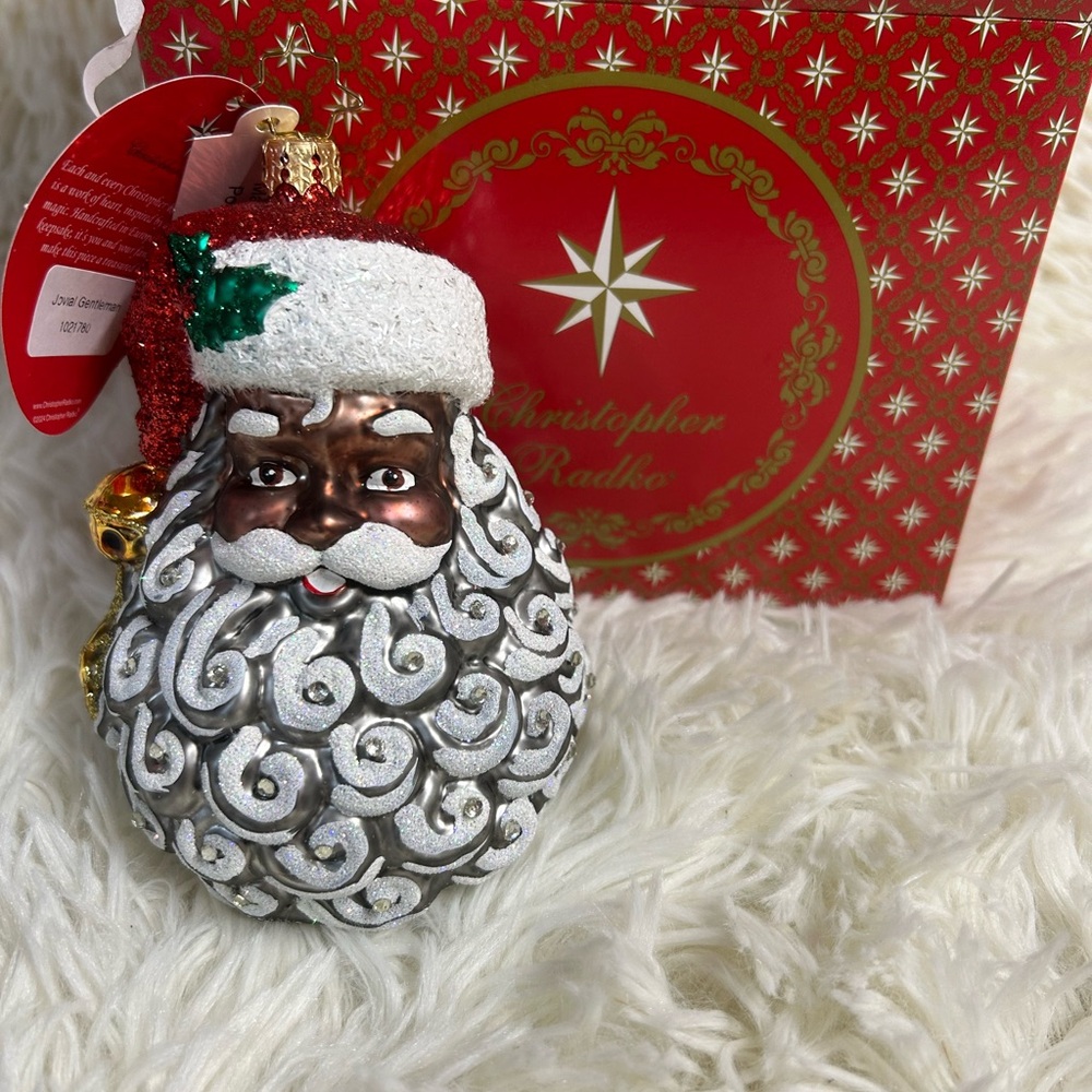 Christopher Radko Festive Santa Ornament - Silver, Red, and Green
